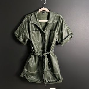 Riding Solo Faux Leather Romper - Olive